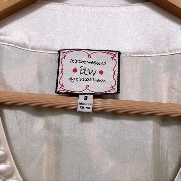 VINTAGE 100% Silk Green Cream Mid Century Style Shift Dress Size 8 - Picture 4 of 11